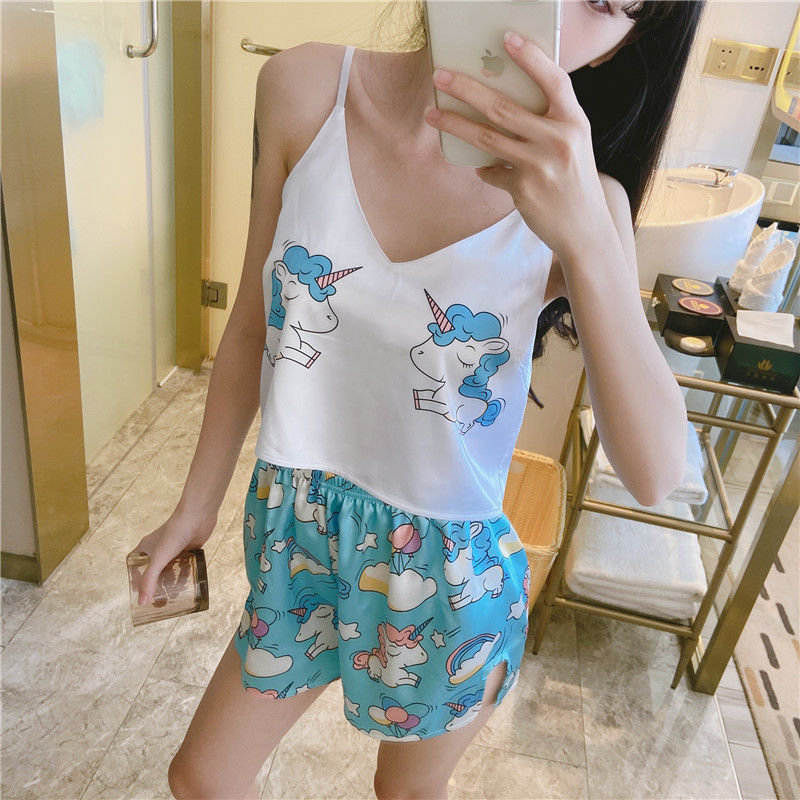 Summer Silk V-Neck Loungewear Set for Women