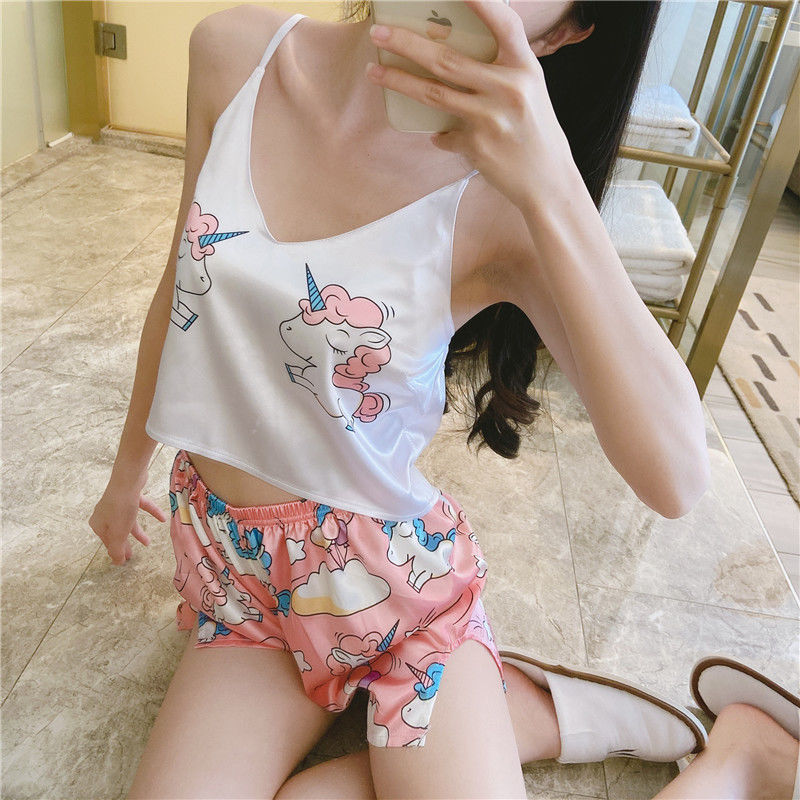 Summer Silk V-Neck Loungewear Set for Women