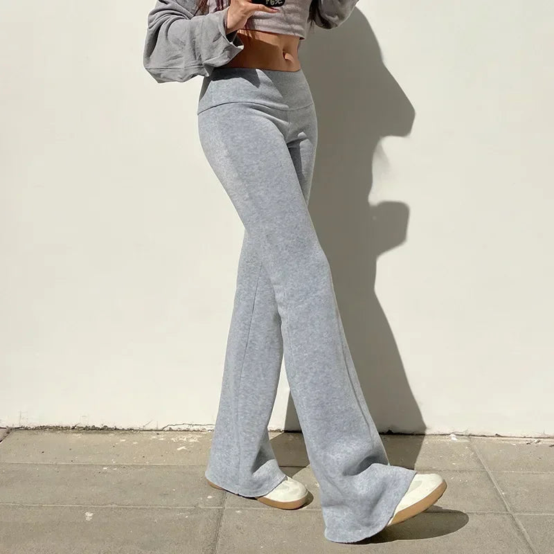 Casual Sexy Basic Solid Flare Pants Y2K Slim Low-Waisted