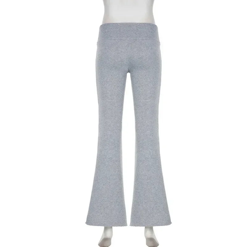 Casual Sexy Basic Solid Flare Pants Y2K Slim Low-Waisted