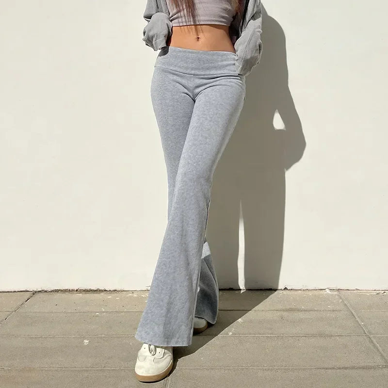 Casual Sexy Basic Solid Flare Pants Y2K Slim Low-Waisted