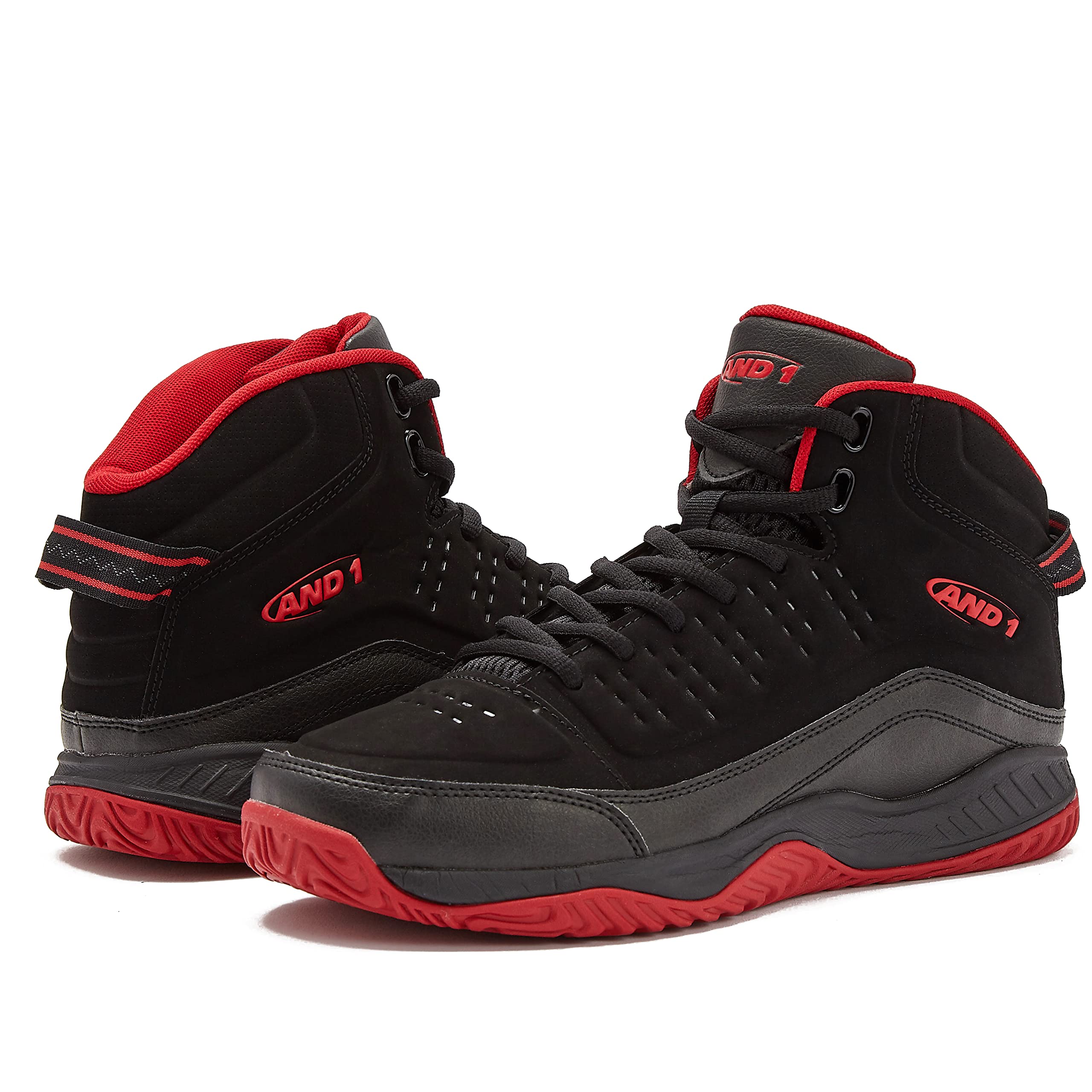 AND1 Pulse 2.0 Men’s Basketball Shoes Indoor or Outdoor Street or Court - Black/Red 15 Medium