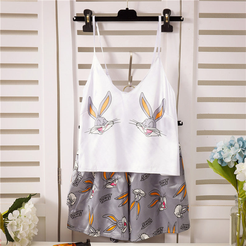 Summer Silk V-Neck Loungewear Set for Women